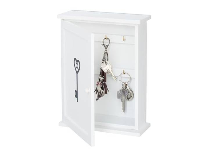 Relaxdays Boîte à clefs en Bois\, Motif clé\, Style Maison de Campagne\, à Suspendre\, HxLxP 29 x 22 x 8 cm\, Blanc
