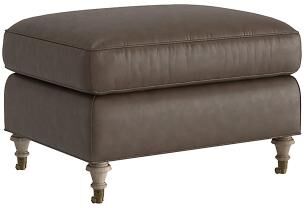 Maggie Leather Ottoman - Taupe Leather, Taupe Latte - Ballard Designs