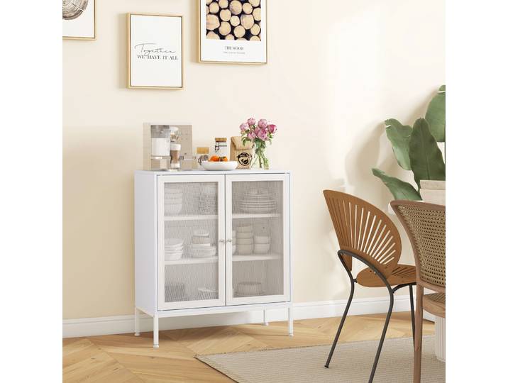 HOMCOM Buffet Cuisine Blanc 3 Niveaux 2 Portes