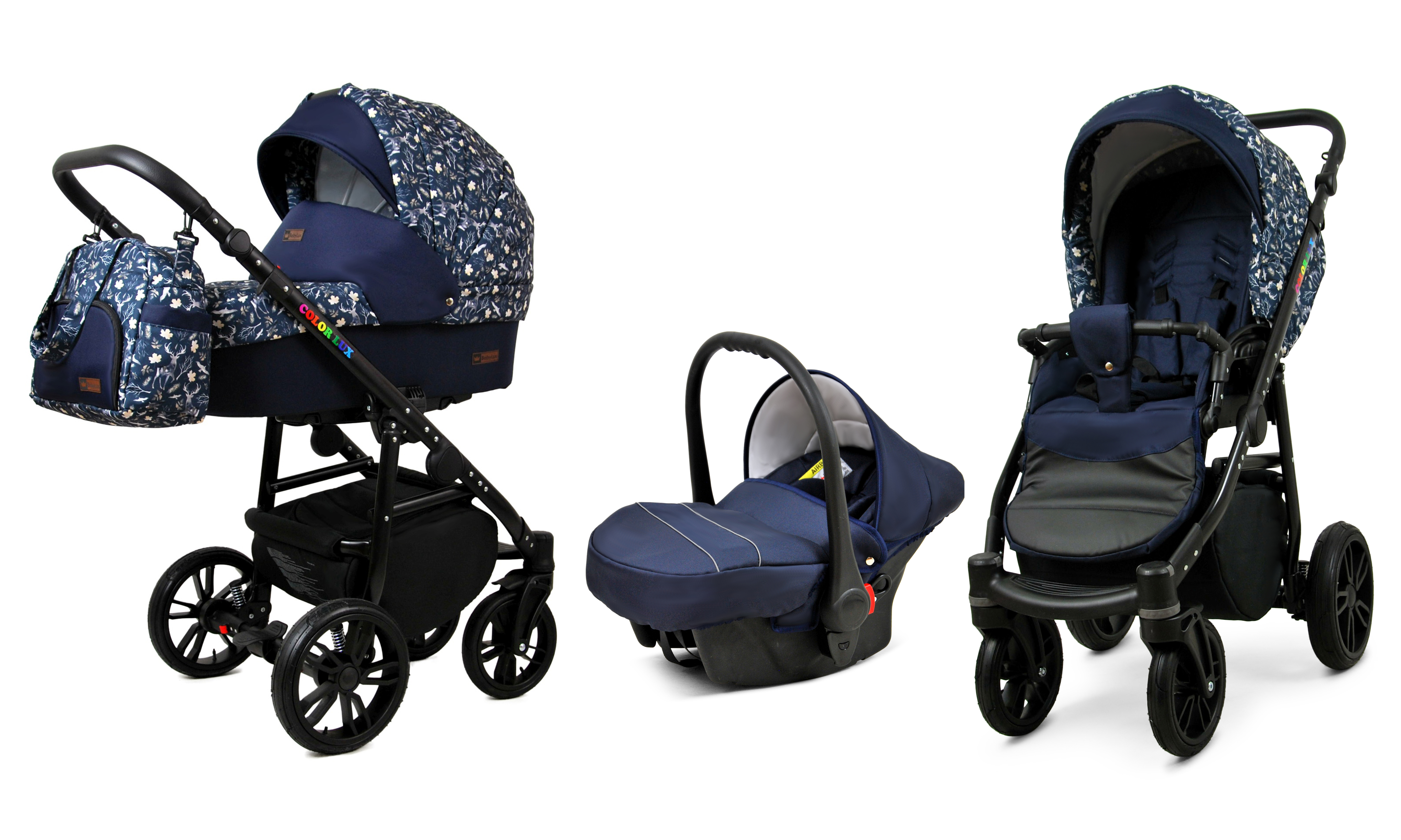 BabyLux Color Lux | 3in1 Kinderwagen Set | Forest Deer | Kombikinderwagen | Kinderwagenset | Bu