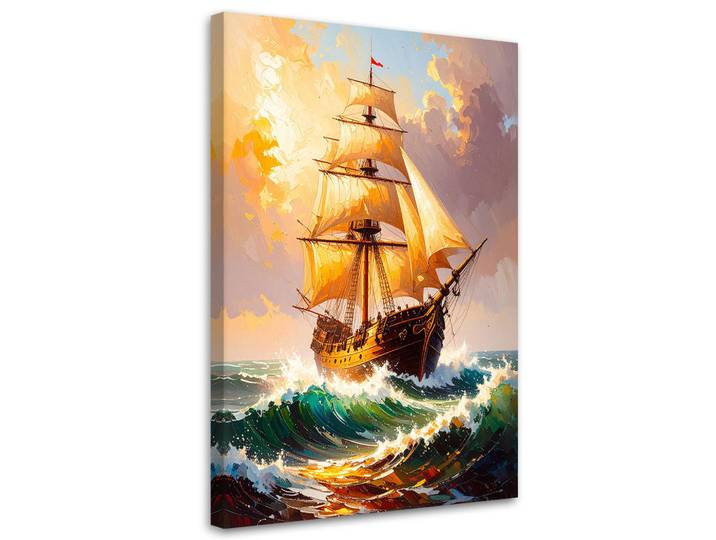 Feeby Leinwandbild Segelschiff auf rauer See 80x120cm, Beige, Landschaft/Berg, Rechteckig, 80x120 cm, Bilder & Rahmen, Bilder, Leinwandbilder