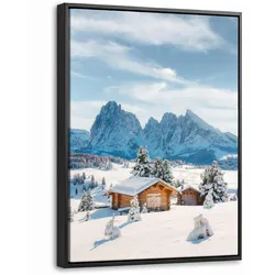 LEINWAND Bilder mit Rahmen - Winter - Hütte - Berge - Aussicht - Schnee - 30x40