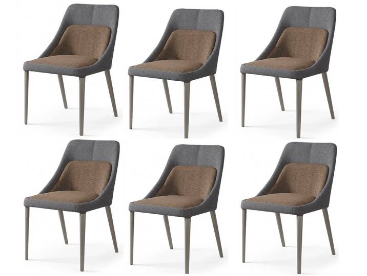JVmoebel Sitzgruppe Eleganter Esszimmerstühle 6er Set Grau Braun Stoff Kultivierter Design, (6-tlg., 6-tlg)