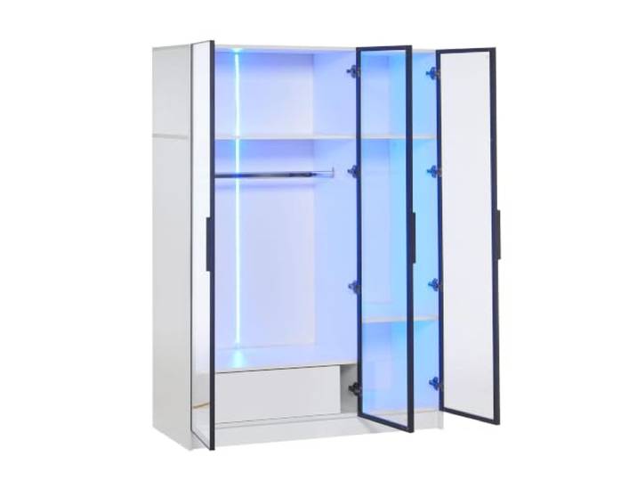 Kleiderschrank 110x50x160cm Glas weiß LED Spanplatte, Glas, weiß, LED-Beleuchtung, Soft-Close-Scharniere, 110x50x160 cm, 3 Türen, 2 Fächer, 1 Schublade, 80 kg