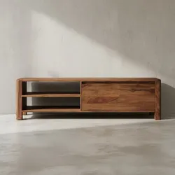 TV-Lowboard Massivholz, Landhausstil, Ablagefächer, Dunkelbraun 140x35x40 cm