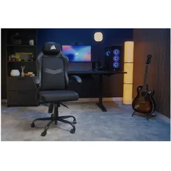 Corsair TC80 – Schwarzes Kunstleder / Schwarzer Stoff, Gaming Stuhl, Schwarz