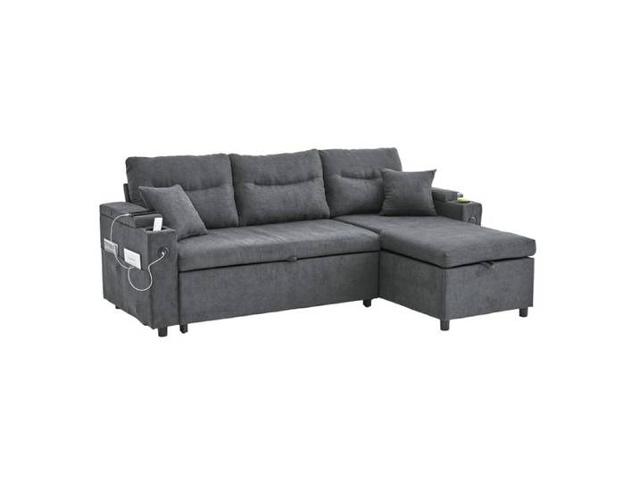 ULEVR canapé d angle 3 places convertible 212.5 x 136 cm - rangement et USB-C avec méridienne gris foncé