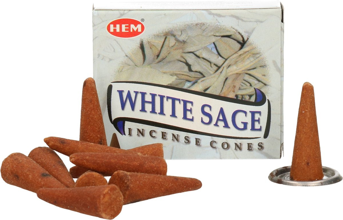 HEM Wierook kegeltjes Witte salie - 10x kleine kegeltjes - Ontspannend en kalmerend