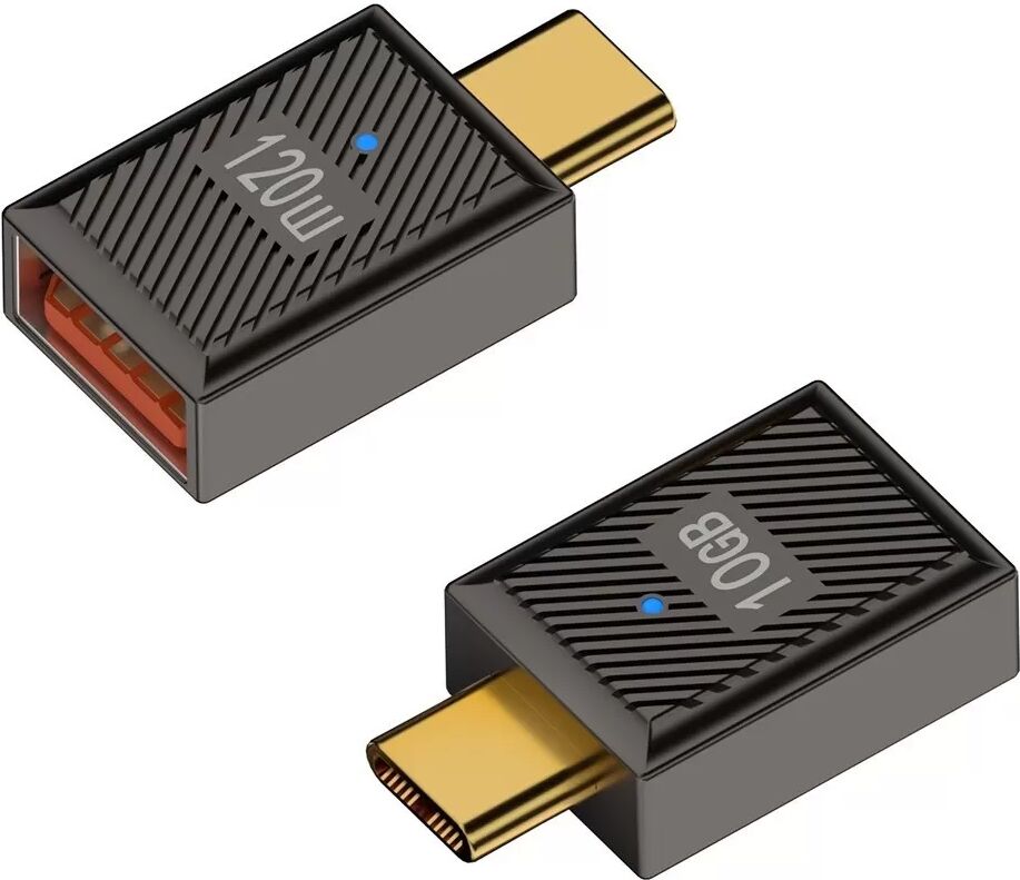 INF USB A Buchse auf USB C Stecker Adapter 120W mit LED - Zinklegierung