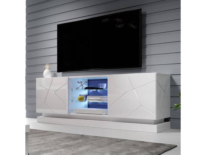 Meuble Tv Blanc Design 160 Cm À Led Clost - Avec Led