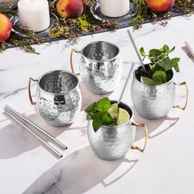 Sol Living Moscow Mule Mugs Bar Accessories Drinking Cups 14 oz - 8 Pieces - 4 Cups & 4 Straws