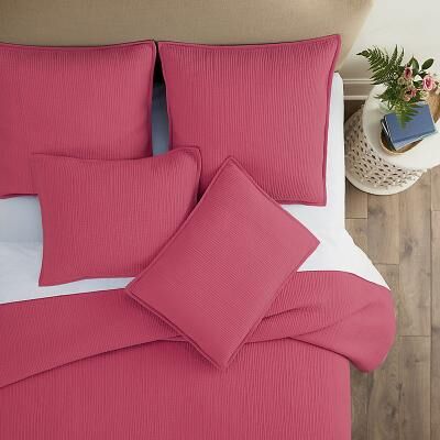 Maddie Channel Stitched Coverlet - Raspberry - King - Ballard Designs