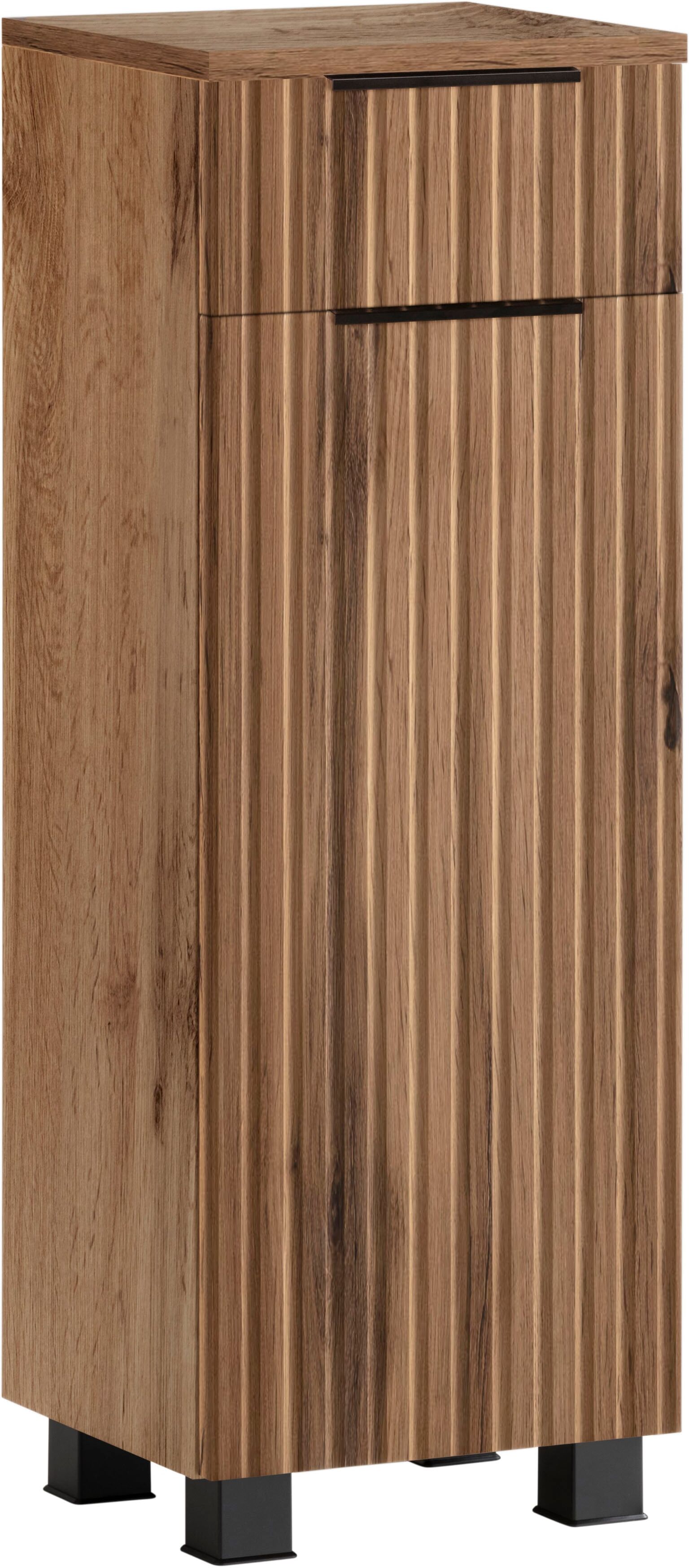 Unterschrank WELLTIME "Trento, verschiedene Ausführungen und Farben", braun (mdf wotaneiche rille), B:30cm H:79cm T:27cm, Holzwerkstoff, MDF, Schränke, Unterschrank, Badmöbel, Breite 30 cm, mit 1 Tür und 1 Schubkasten mdf wotaneiche rille wotaneiche, B/H/