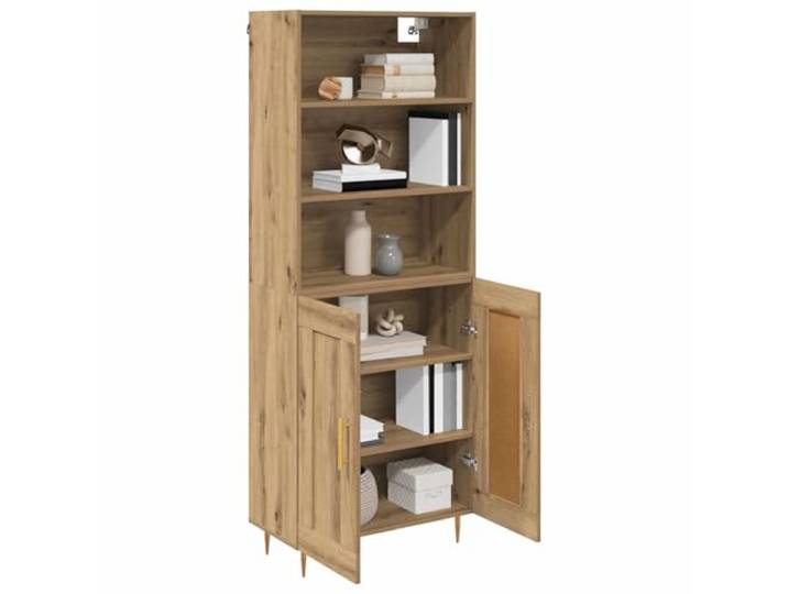 KTHLBRH Sideboard Eiche Handwerk 69,5 x 34 x 180 cm Technisches Holz, verstellbare Einlegeböden, Rückseite bearbeitet, goldene Eisenbeine, Aufbewahrungslösung für Wohnzimmer