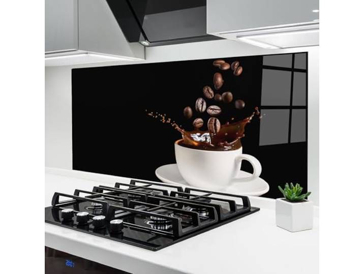 ARTHUB® Küchenrückwand aus Glas 60x150 cm, 4mm ESG Spritzschutz, Glasplatte, Herdspritzschutz, Wandschutz für Herd, Hartglas, Lebensmittel, Kaffee, Coffee Splashes