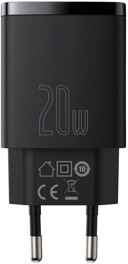 Baseus Compact 20W Vægoplader USB-C & USB-A Quick Charge - Sort