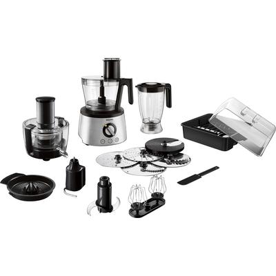 PHILIPS Kompakt-Küchenmaschine "HR7778/00", schwarz (edelstahlfarben, schwarz), B:26,5cm H:53cm T:29cm, Küchenmaschinen, inkl. Knethaken, Entsafter, Standmixer und Zitruspresse, Kompakt-Küchenmaschine