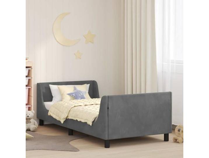 RJPLMFV Bettgestell, Velours, Dunkelgrau, für Kinder Basis mit Lamellen, Holz, modernes Design, einfache Reinigung
