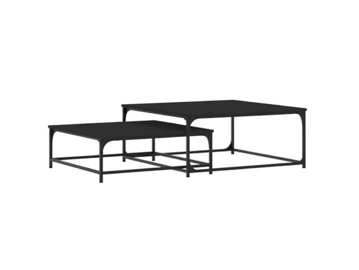 Favemtsl Satztisch 2er Set Schwarz Couchtisch aus Holzwerkstoff Eisen Platzsparendes 2er Set Beistelltische in Schwarz für Wohnzimmer und Büro mit stabiler Holzwerkstoff-Platte.