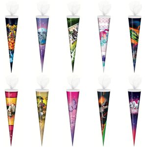 Stylex Schultüte 47165, sortiert, für Mädchen und Jungen, rund, 50 cm, 10 Stück
