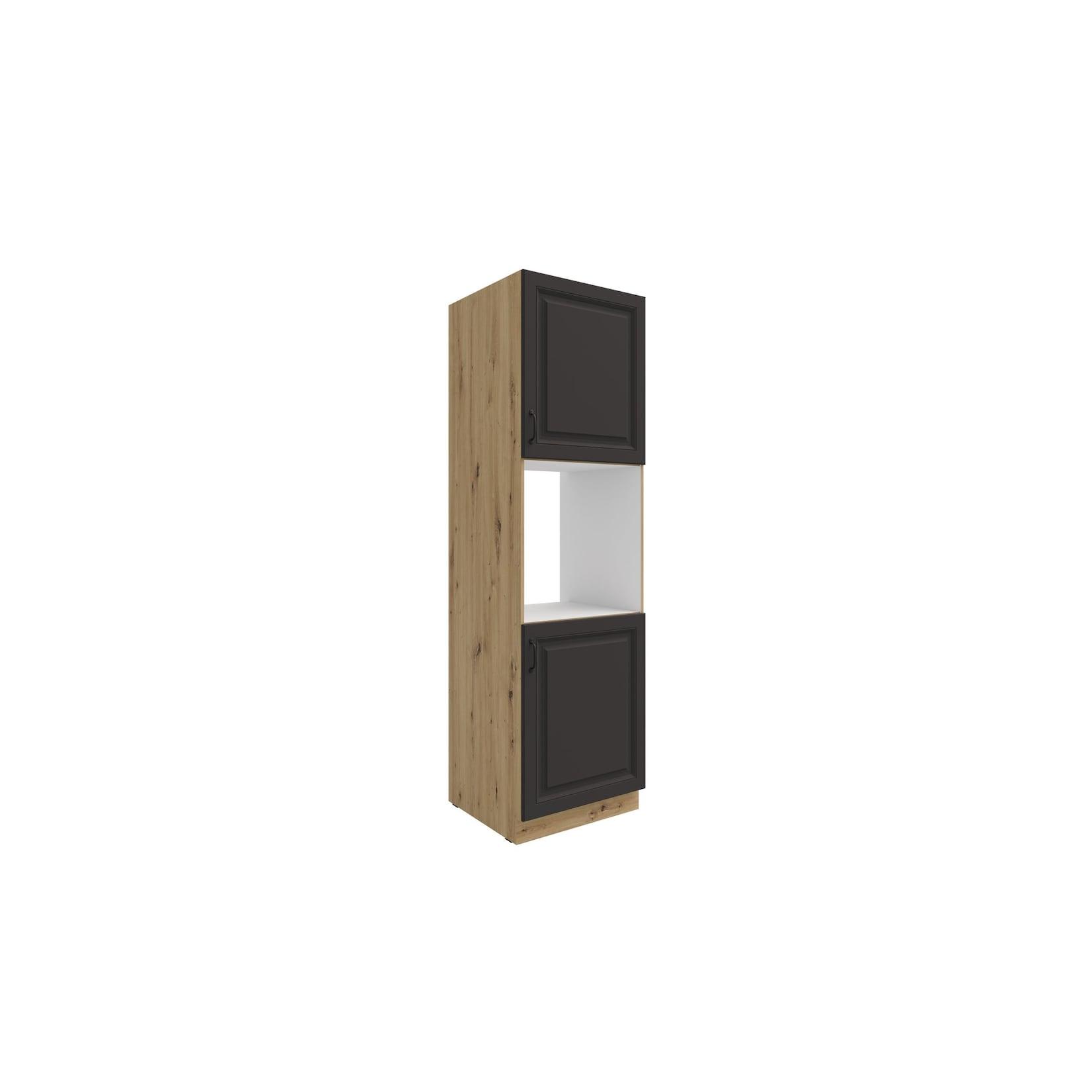 Küchen Hochschrank 60 cm Stilo Grau + Eiche Artisan Küchenzeile Küchenblock
