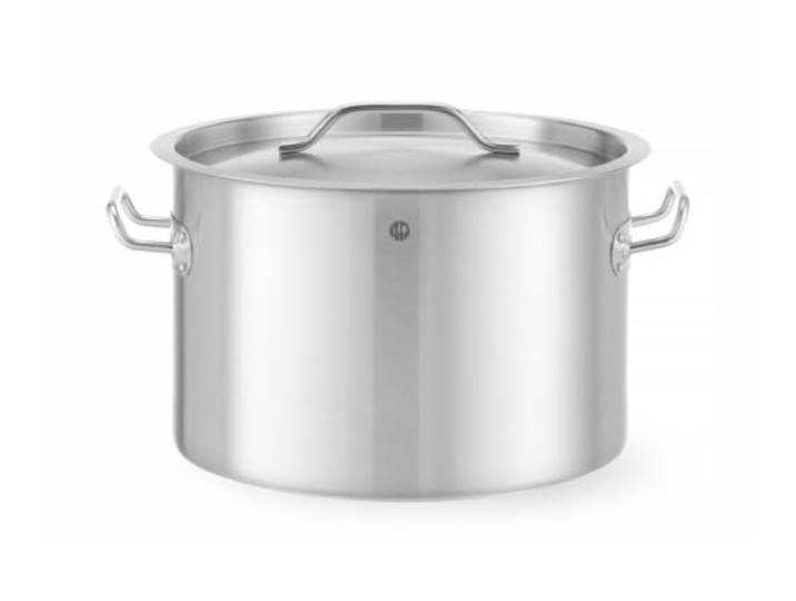 HENDI Kochtopf, mittel, mit Deckel, 23L, ø350x(H)240mm, Edelstahl Geeignet für alle Herdarten, flacher Boden, kühl bleibende Griffe, Induktionskochtopf, Bratentopf, Fleischtopf