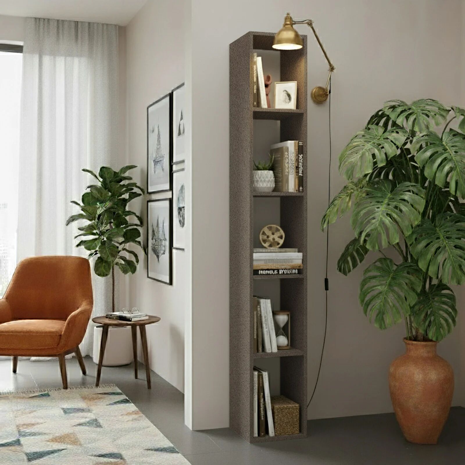 garneroarredamenti Libreria colonna 28x186h cm con 4 ripiani marrone bronzo Sunset
