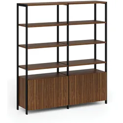 HOME OFFICE Doppelregalwand mit Schrank mit Tür, schwarz/nussbaum