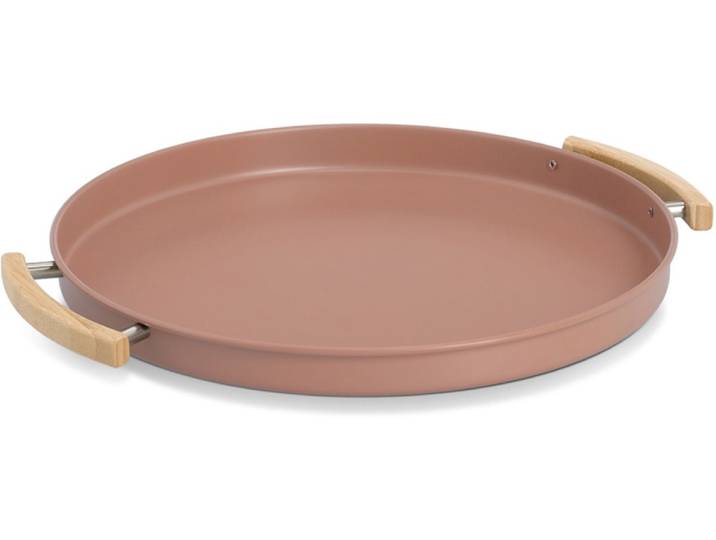Tablett ZELLER PRESENT Serviertablett, Metall/Gummibaum, mocca , braun (mocca), B:37cm H:3cm L:43,5cm Ø:43,5cm, Holz, Metall, Tabletts, Tablett, Trendfarbe, perfekt zum Dekorieren