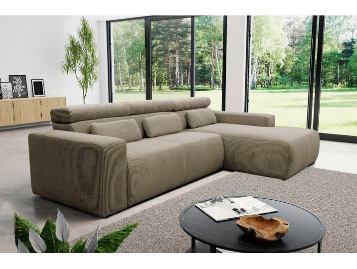Ecksofa, Luxus-Microfaser in Antikleder-Optik, Braun Schlamm, 289×175 cm, Sitztiefenverstellung, Klassisch, Domo-Collection