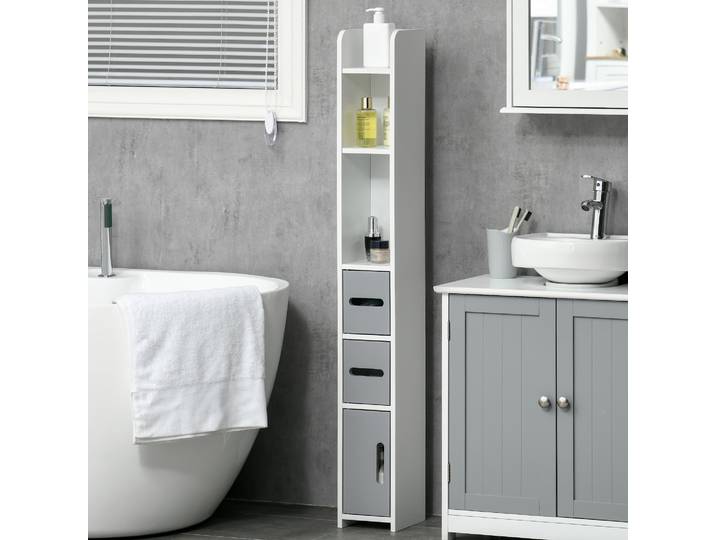 kleankin Colonne Salle de Bain Haute 120cm Gris avec Placards