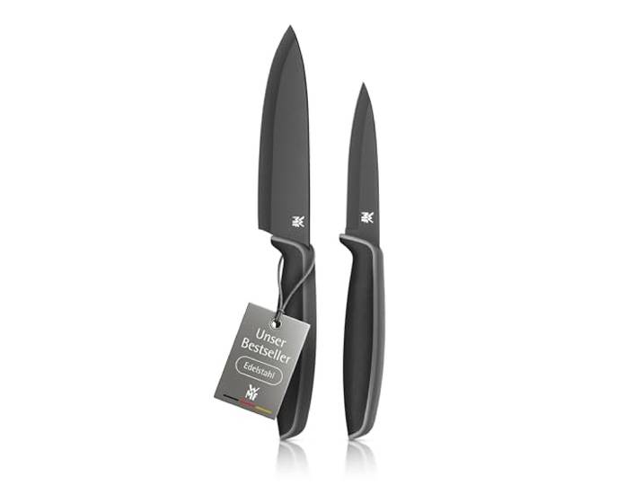 WMF Touch Messerset 2-teilig – scharfes Küchenmesser-Set aus Spezialklingenstahl, antihaftbeschichtet und ergonomisch geformt, mit Schutzhüllen, bestehend aus Kochmesser und Gemüsemesser, schwarz