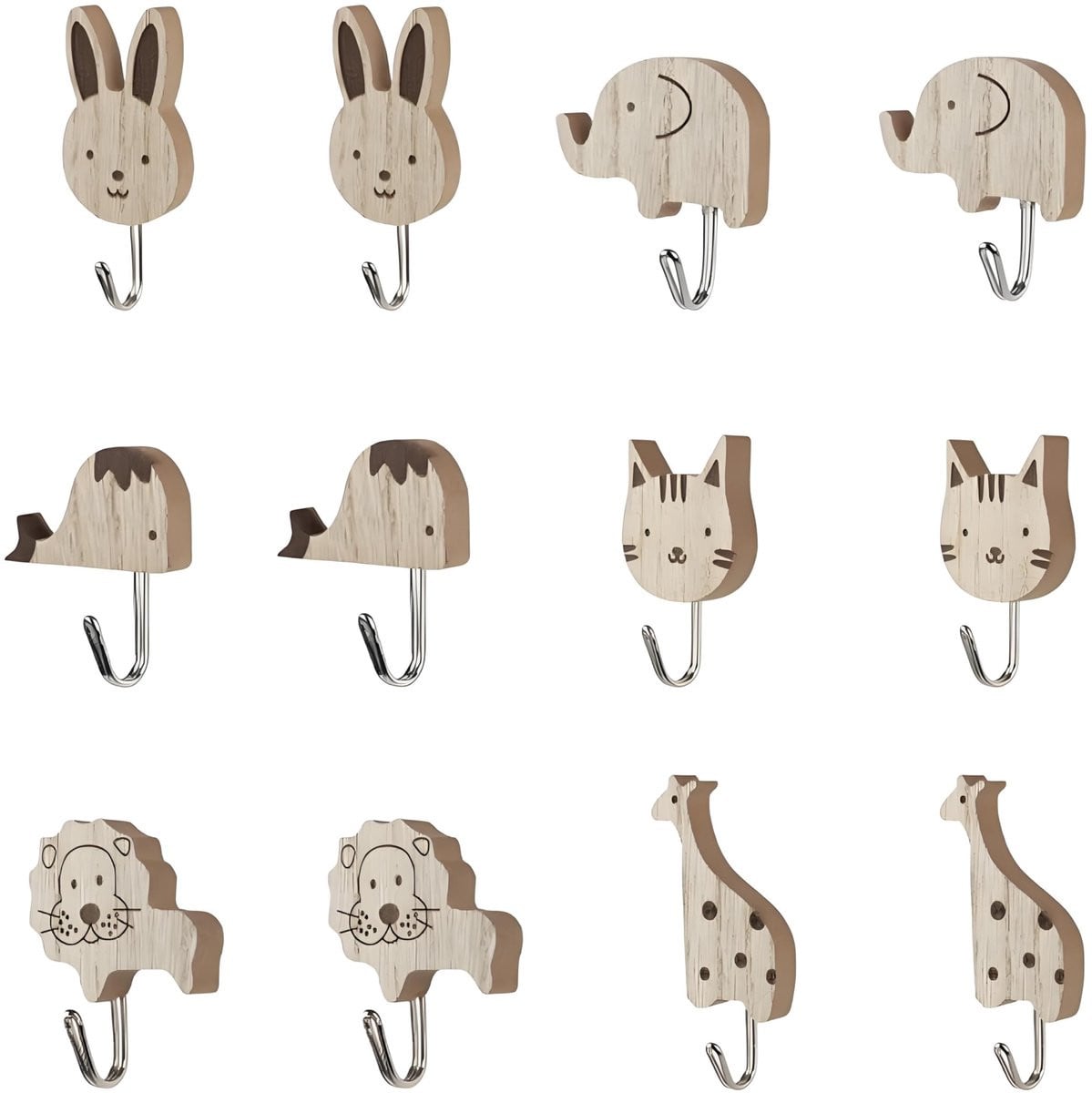 Omgoods 12 stuks houten dierengarderobehaken voor kinderen