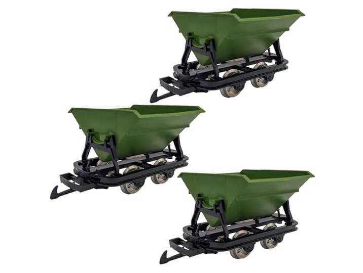 ML-Train 3er Set Kipplore Grubenhunt Feldbahnwagen grün Selbstbauwagen/Bausatzwagen - Gartenbahn Spur G