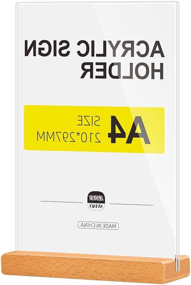 Houten Basis Display met Acryl Poster Frame voor Reclame - Natuurlijk - A4 A5 A6