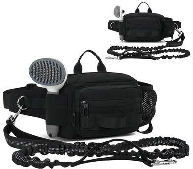 Inspired Deals Hands Free Dog Walking Bag With Leash & Water Bottle Holder For Outdoor Travel black