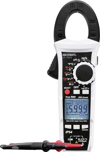 VOLTCRAFT VC-750 E Stromzange, Hand-Multimeter kalibriert (ISO) digital Spritzwassergeschützt (IP54) CAT IV 600V Anzeige