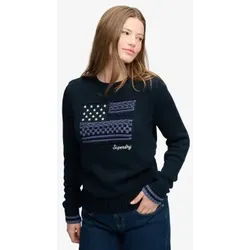 Superdry für Damen. W6110755A Marineblauer Statement-Pullover mit Kabelstrick und Flagge (XS), Lässig, Baumwolle