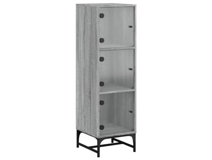 LASWWQMRF Highboard mit Glastüren Grau Sonoma 35x37x120 cm Stilvoller Beistellschrank für Wohnzimmer und Flur mit 3 Fächern, Glastüren und robuster Stahlkonstruktion.