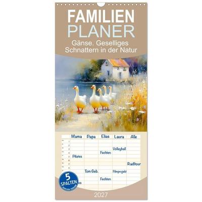 Familienplaner 2027 - Gänse. Geselliges Schnattern in der Natur mit 5 Spalten (Wandkalender, 21 x 45 cm) CALVENDO