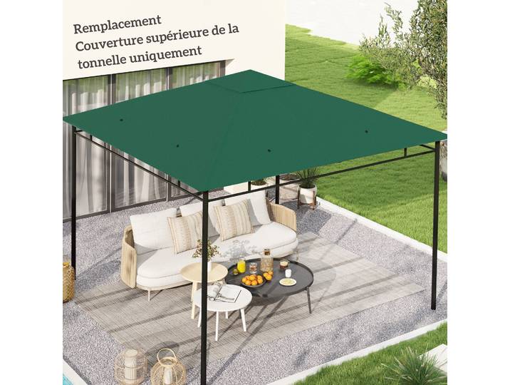 Outsunny Toile de Remplacement Gazebo 3x3m Polyester Vert Anti-UV