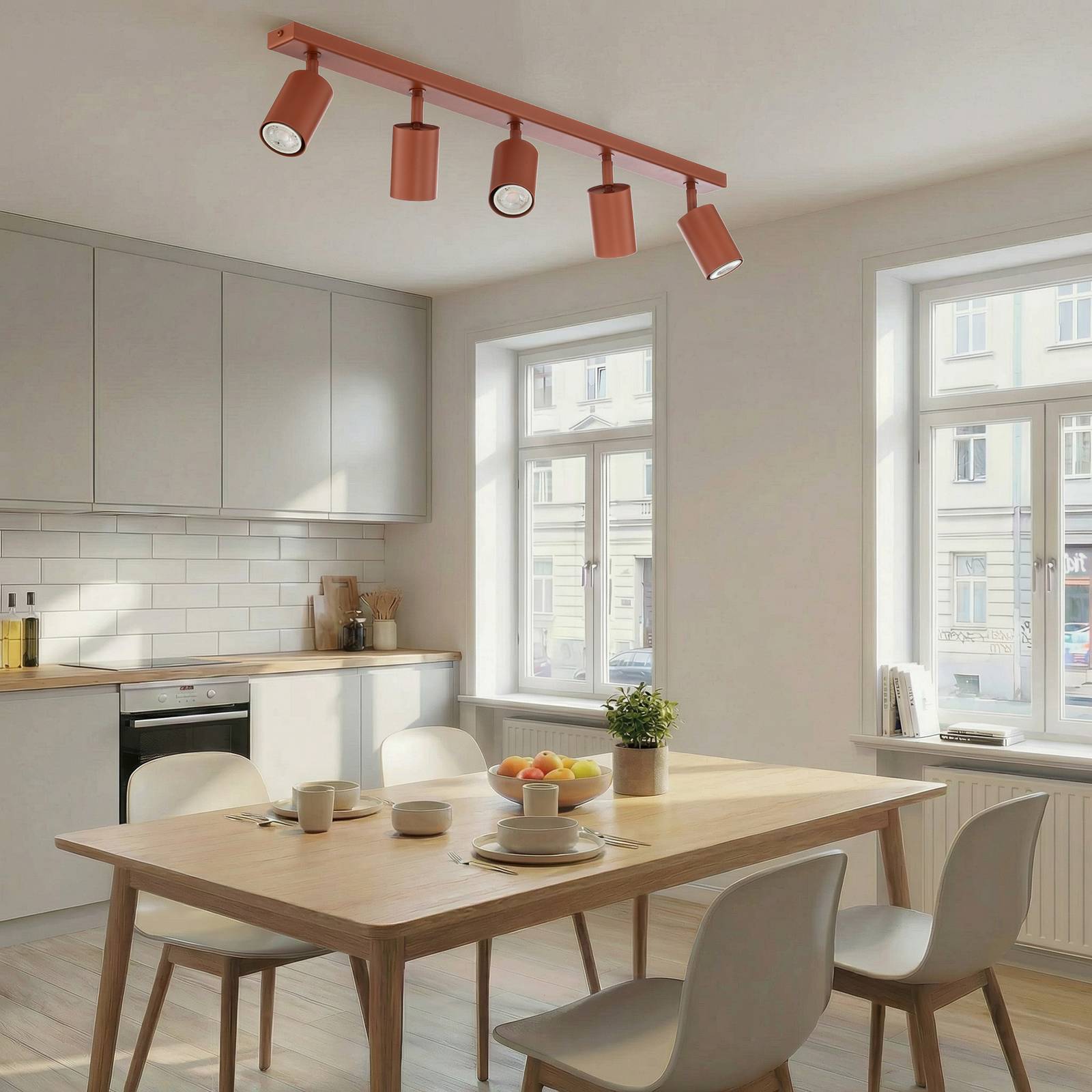Deckenstrahler Zoom, 5-flammig, rot, Stahl, GU10 Zoom SIGMA, dimmbar, rot, für Wohn- / Esszimmer, Metall, Modern, Strahler