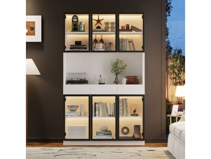 Vitrine Haute Moderne 36*120*200cm avec Lumières LED Espace Bureau & Rangement Grand Capacité Robuste VITRINE