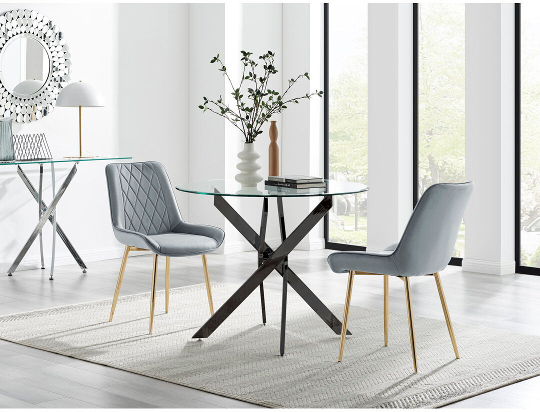 Canora Grey Bernell 2 -Person Glass Dining Set Grey/Gold 2