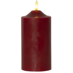 LED Kerze Flamme Echtwachs 3D Flamme H: 17cm D: 7,5cm Batterie Timer rot