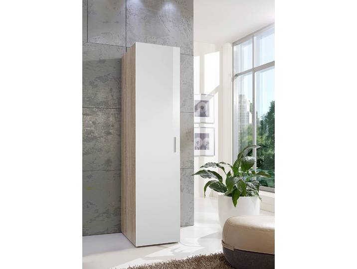 Armoire - 54cm prof. 45cm Blanc/Marron/Blanc brillant/Imitiation chêne