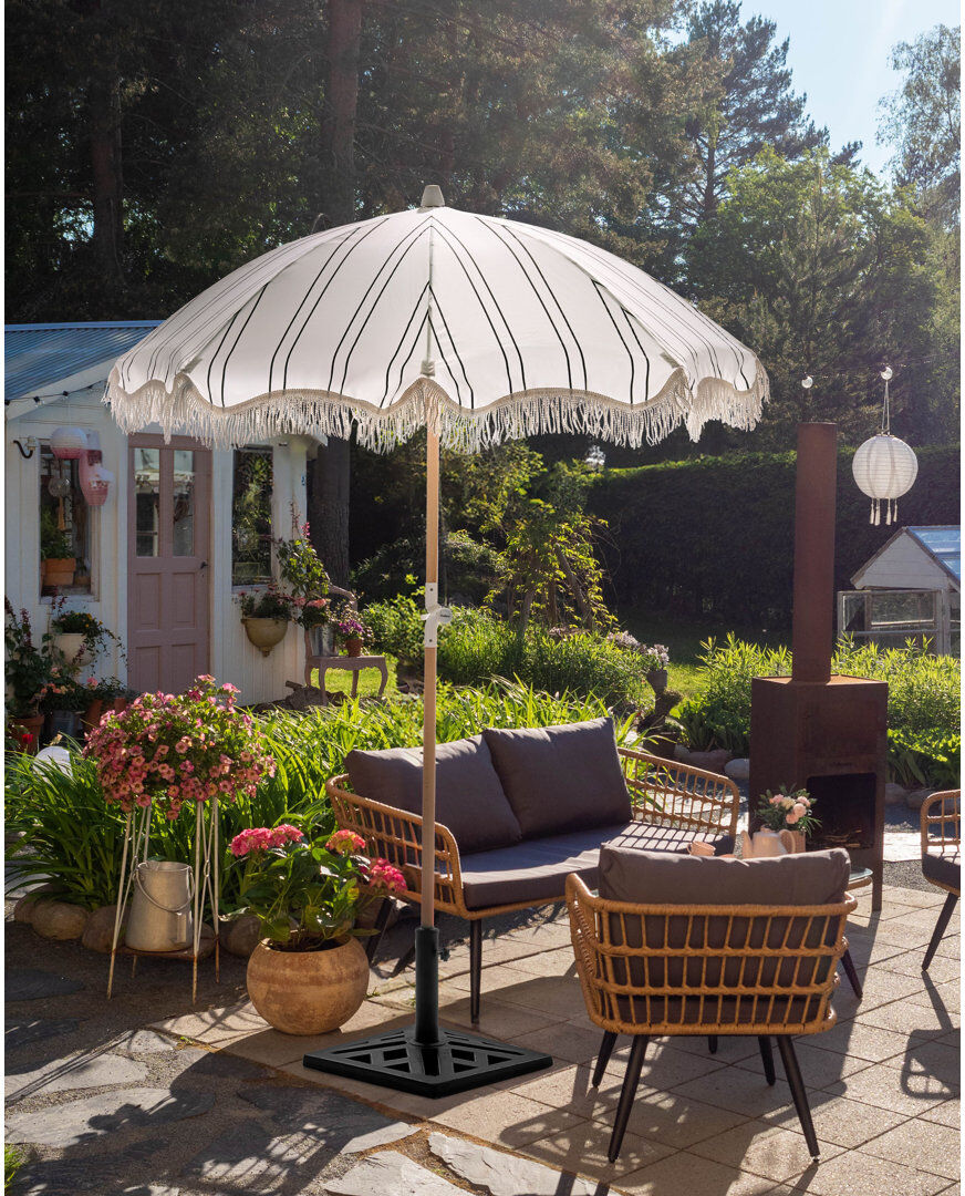 Beliani MONDELLO 155 cm W X 155 cm D Round Tilt Market Parasol with Manual Lift Black;White 210cm H X 155cm W X 155cm D