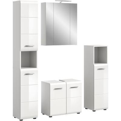 Badezimmer-Set WELLTIME, weiß (weiß hochglanz tiefzieh), B:150cm H:185cm T:30cm, Holzwerkstoff, MDF, Kastenmöbel-Sets, Bad-Kombination, Bad-Möbel, Badezimmer, Kombination, Kombi