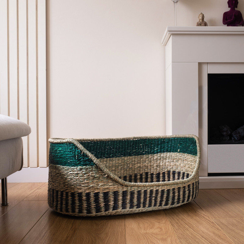 Archie & Oscar Oval Striped Pet Bed Green 28cm H x 76cm W x 50cm D