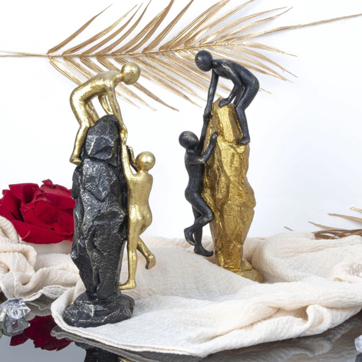Set Steen met figuren Helping Hand in goud en zwart, Breedte: 10 cm, Hoogte: 26,5 cm